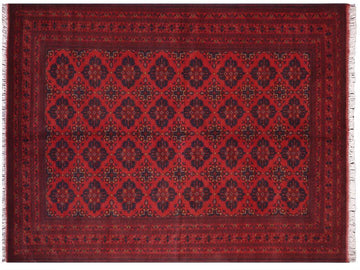 handmade Tribal Biljik Khal Muhammadi Red Blue Hand Knotted RECTANGLE 100% WOOL area rug 7x10